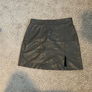 Elegant Dark Olive Green Leather Skirt